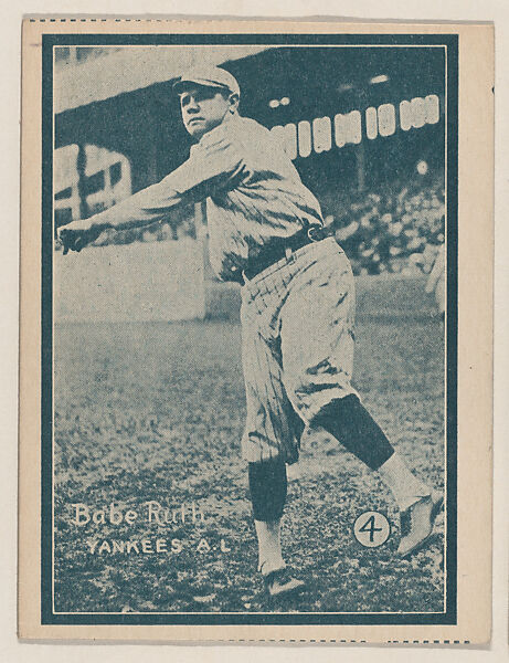 Babe Ruth, Yankees A.L. from the Baseball trade card series (W517), Commercial photolithograph tinted green 