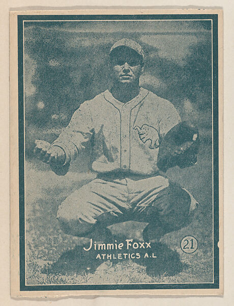 Jimmie Foxx, Athletics A.L. from the Baseball trade card series (W517), Commercial photolithograph tinted green 