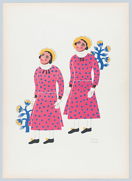 Two men from Santa Ana Chiautempan dressed as women, from the portfolio  'Carnival in Mexico', Carlos Mérida (Guatemalan, Guatemala City 1891–1984 Mexico City), Colour lithograph 