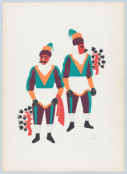 Two men from Ocotoxco dressed as moors, from the portfolio 'Carnival in Mexico', Carlos Mérida (Guatemalan, Guatemala City 1891–1984 Mexico City), Colour lithograph 