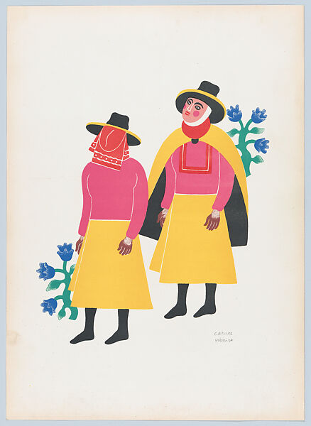 Two figures from Santa Maria Atlihuizia, from the portfolio 'Carnival in Mexico', Carlos Mérida (Guatemalan, Guatemala City 1891–1984 Mexico City), Colour lithograph 