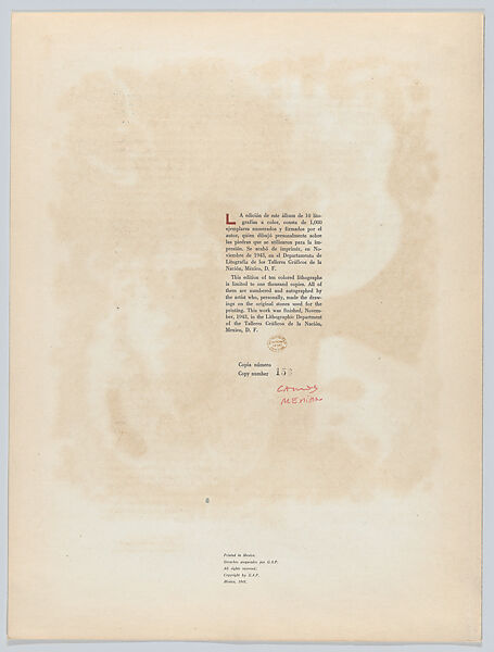 Portfolio: 'Popol-Vuh' containing ten colour lithographs together with a four-page title and explanatory text in English and Spanish, housed in a stiff orange cover, Carlos Mérida (Guatemalan, Guatemala City 1891–1984 Mexico City)