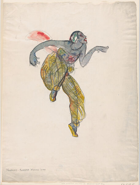 Vaslav Nijinski as the Golden Slave in Schéhérazade (preparatory drawing for a print), Florence Wyman Ivins (American, 1881–1948), Watercolor over charcoal 