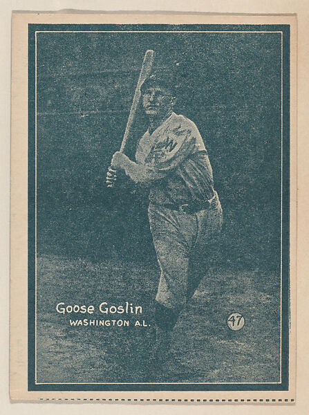 Goose Goslin, Washington A.L. from the Baseball trade card series (W517), Commercial photolithograph tinted green 
