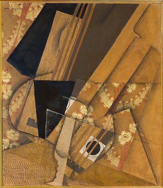 Guitar and Glass, Juan Gris (Spanish, Madrid 1887–1927 Boulogne-sur-Seine), Cut-and-pasted printed wallpapers, laid paper, gouache, and crayon on paperboard 