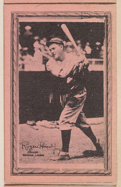 Rogers Hornsby, Chicago, National League, Baseball card (W553), Commercial photolithograph tinted pink 