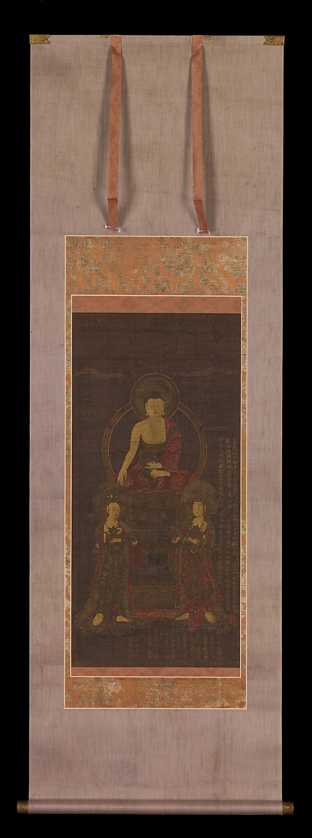 Shakyamuni triad, Unidentified artist, Hanging scroll; color and gold on silk, Korea
