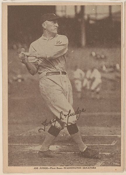 Joe Judge, First Base, Washington Senators, Baseball trade card (W554), Commercial photolithograph 