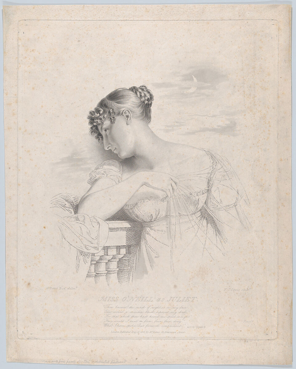 Miss O'Neill as Juliet, Designed and published by George Dawe (British, London 1781–1829 London), Stipple engraving and soft-ground etching 