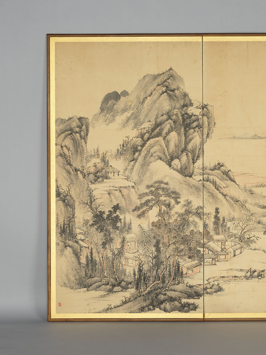 “At leisure in a lakeside grove in autumn”, Hine Taizan (Japanese, 1813–1869), Two-panel folding screen, Japan