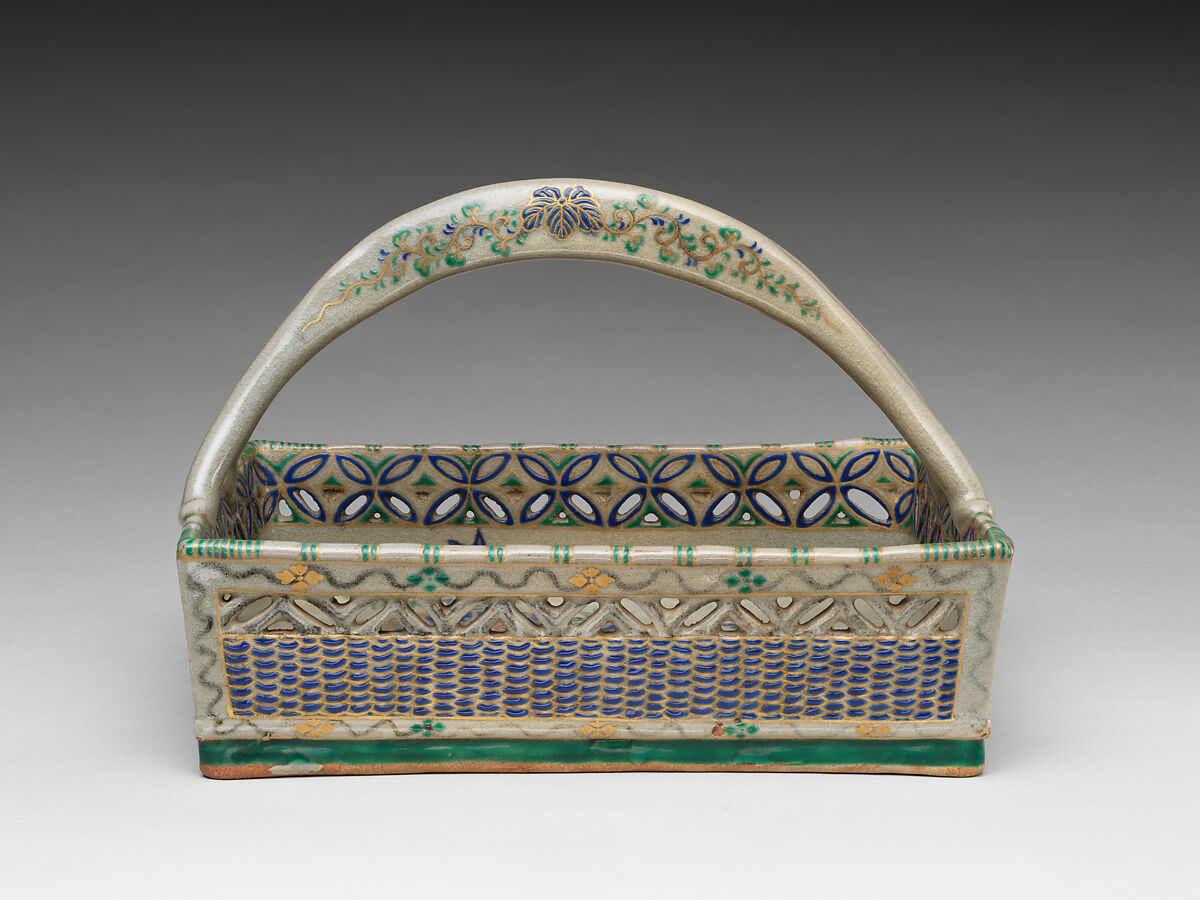 Basket, Ceramic with polychrome (Kyoyaki ware), Japan