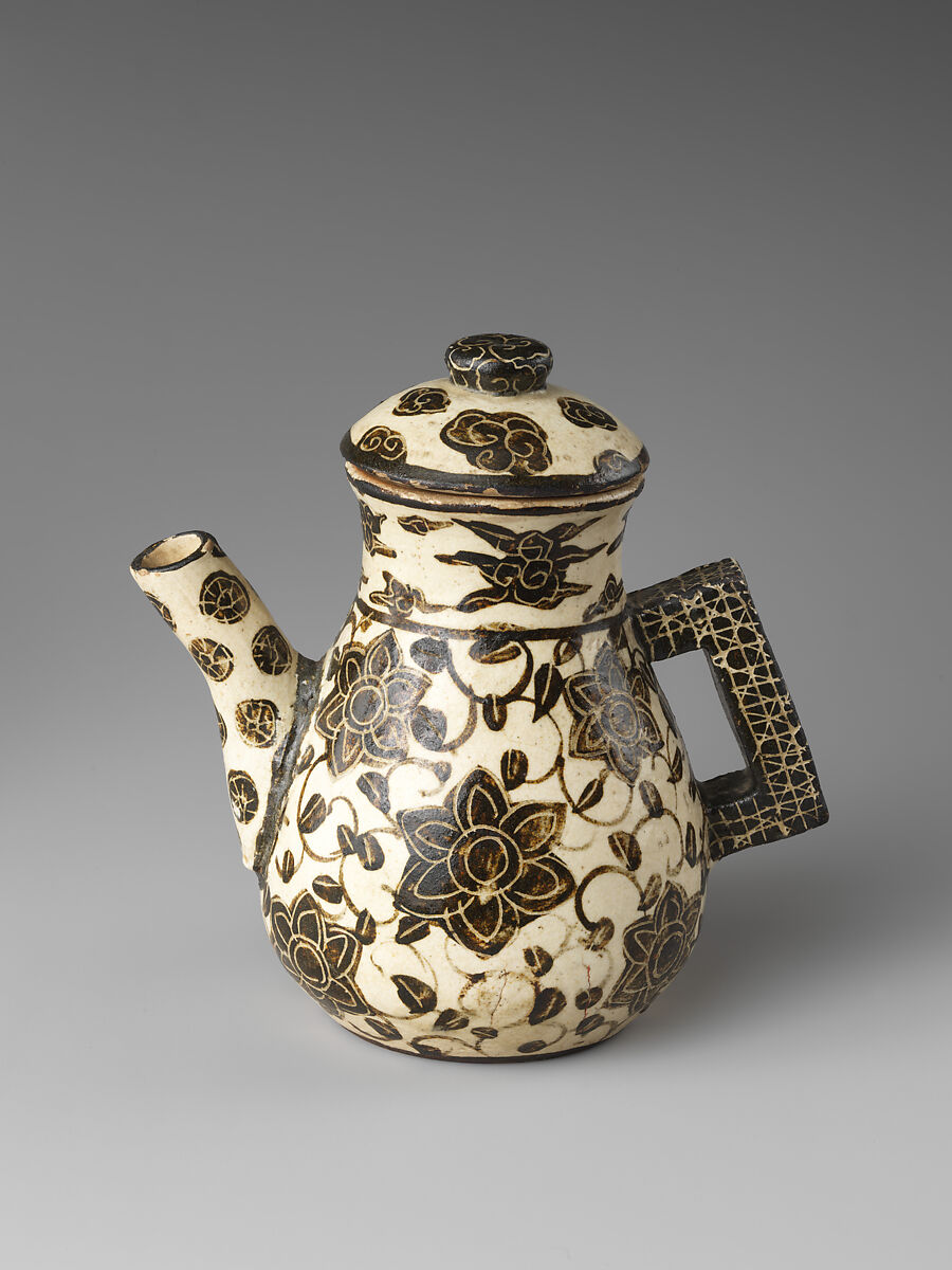 Spouted pouring vessel, Ogata Kenzan (Japanese, 1663–1743), Earthenware with underglaze-iron, Japan