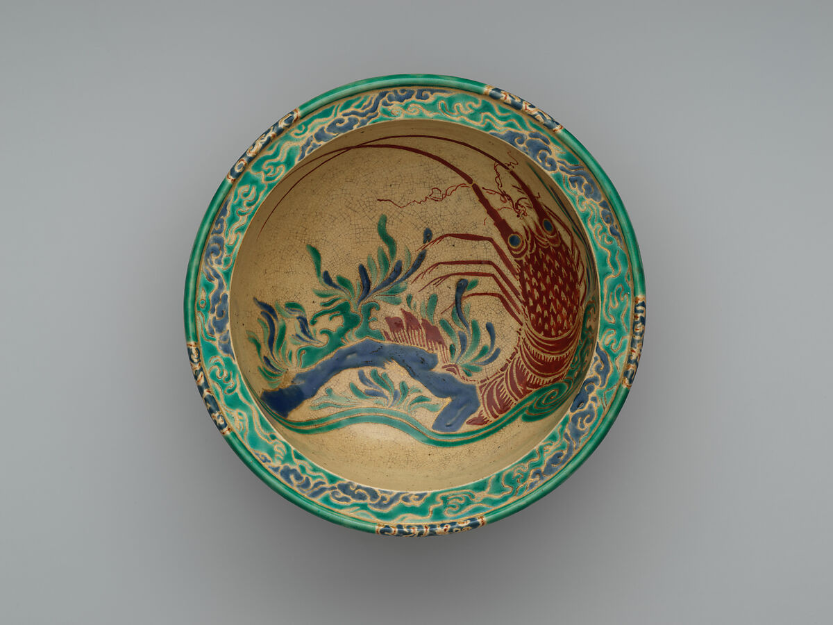 Bowl with design of a lobster, Earthenware with polychrome glaze (Ko-Kiyomizu ware), Japan
