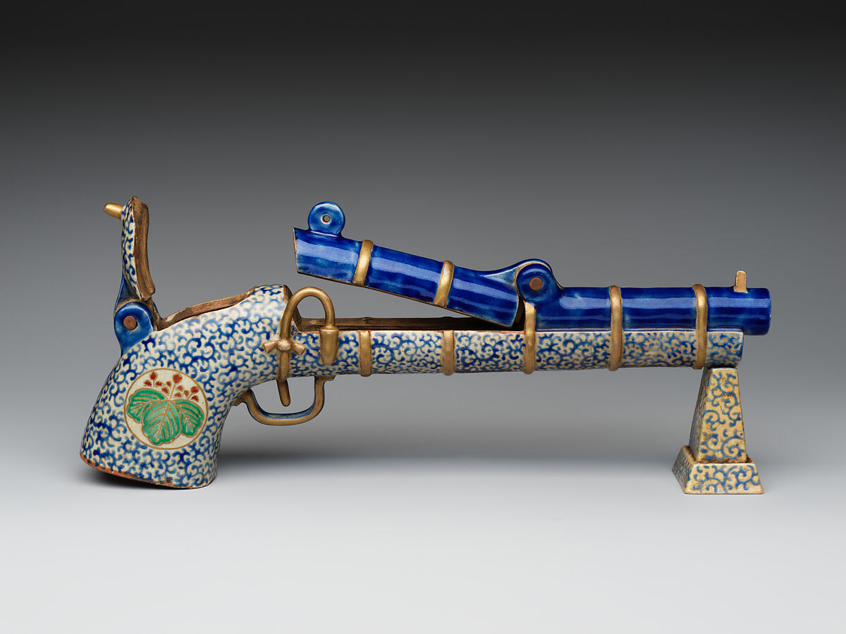 Incense burner in shape of a pistol, Earthenware with polychrome glaze (Ko-Kiyomizu ware), Japan