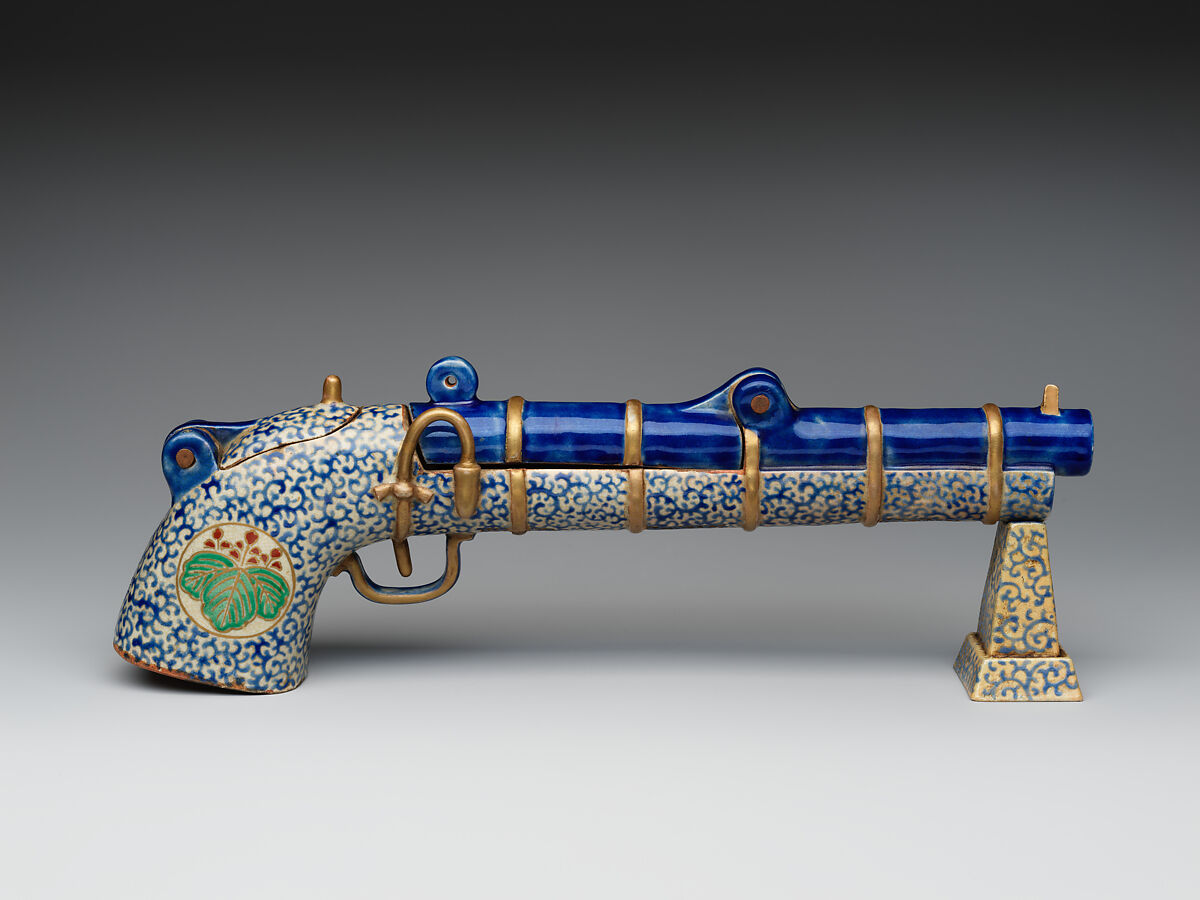 Incense burner in shape of a pistol, Earthenware with polychrome glaze (Ko-Kiyomizu ware), Japan 