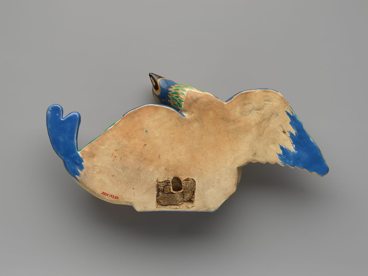 Wall vase in the form of a peacock, Stoneware with overglaze enamels  (Ko-Kiyomizu ware), Japan