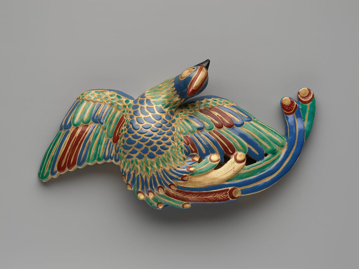 Wall vase in the form of a peacock, Stoneware with overglaze enamels  (Ko-Kiyomizu ware), Japan