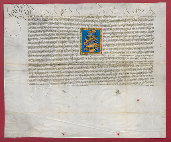 Diploma Ennobling the Armorer Hans Seusenhofer, Ink on parchment, polychromy, gold, Austrian, Vienna 