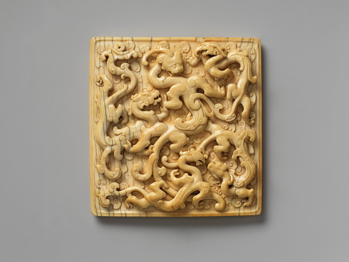 Plaque with dragons, Ivory, China 