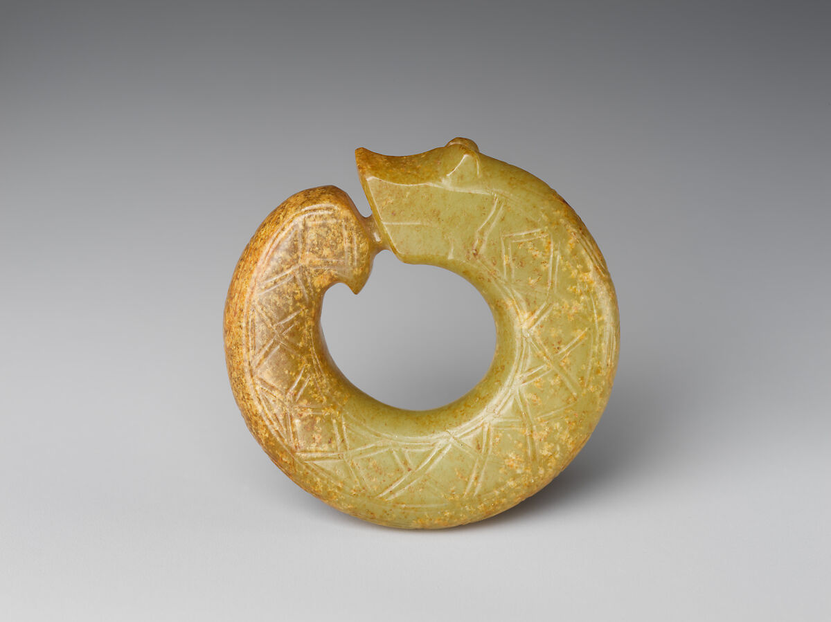 Pendant in the shape of a coiling dragon, Jade (nephrite), China 