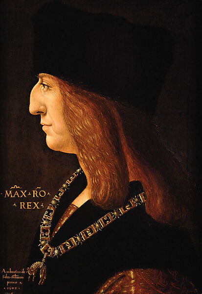 Maximilian I, Giovanni Ambrogio de Predis (Italian, Milanese, active by 1472–died after 1508), Oil on oak or walnut panel, Italian, Milan 