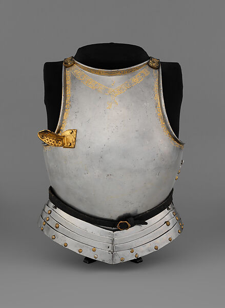 Cuirass of an Armor of Philip I, Master of the Crowned H (Netherlandish, active 1477–1500), Steel, leather, copper alloy, gold, South Netherlandish 