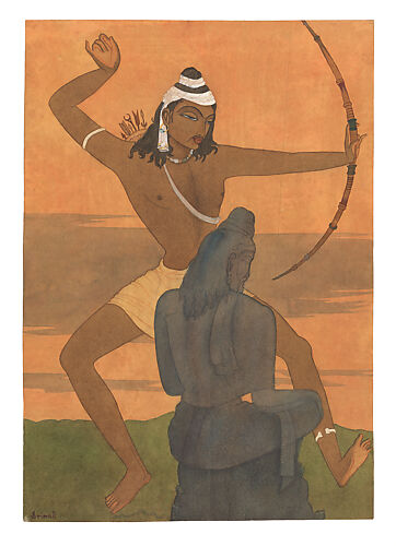 Eklavya Practicing Archery before an Icon of Dronacharya