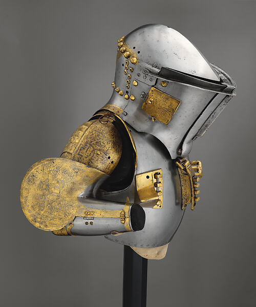 Armor for the Italian Joust of Peace of Gaspare Sanseverino d’Aragona, Missaglia workshop (Italian, Milan, recorded 1430–1529), Steel, gold, copper alloy, Italian, Milan 