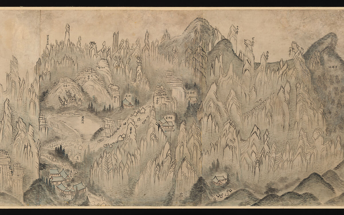 General View of Inner Geumgang, Sin Hak-gwon (artist name: Doam) (Korean, 1785–1866), Six sheets of paper mounted as a single panel; ink and light color on paper, Korea