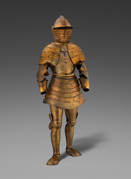 Foot Combat Armor of Maximilian I, Francesco da Merate (Italian, Milan, active 1480–96), Steel, copper alloy, leather, gold pigment, Burgundian, Arbois 