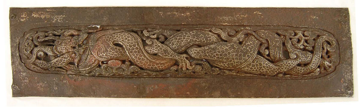 Pair of Plaques with Dragons, Iron embossed with silver damascening, Tibet 