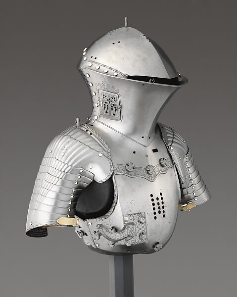Portions of an Armor for the Joust of Peace of Maximilian I, Jörg Helmschmid the Younger (German, died 1502), Steel, copper alloy, leather, South German, Augsburg 