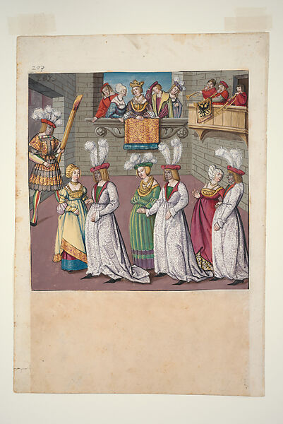 Masquerade Ball, Miniature from Freydal, Gouache with gold and silver highlights over pen, pencil, and lead point on paper, South German 