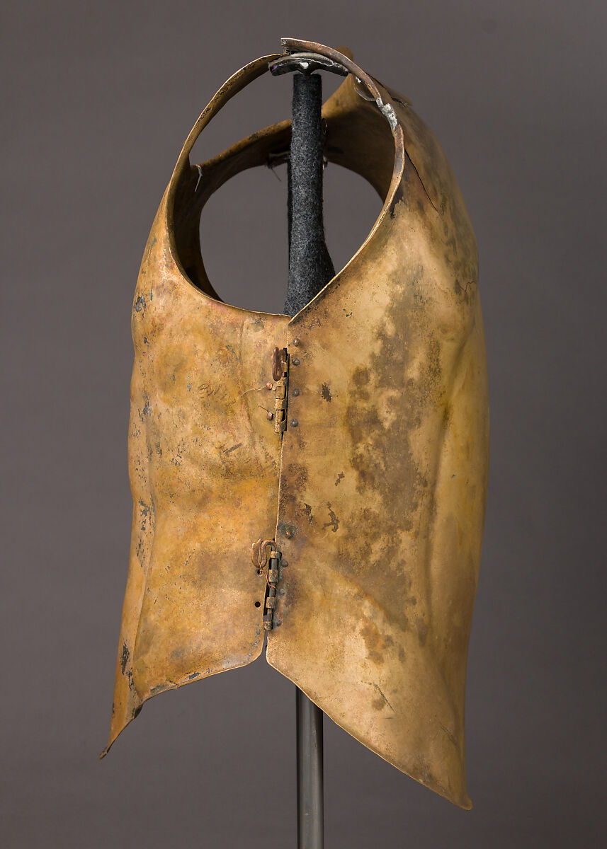 Helmet of the Italo-Chalcidian Type, Anatomical Cuirass, and Left Greave, Bronze, silver, Etruscan, probably Vulci