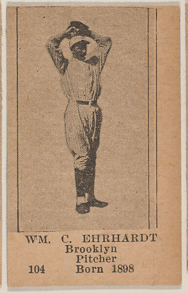 Wm. C. Ehrhardt, Brooklyn Pitcher, Baseball photos strip cards -- Brooklyn Dodgers (W504), Universal Toy &amp; Novelty Manufacturing Company, Commercial photolithograph 