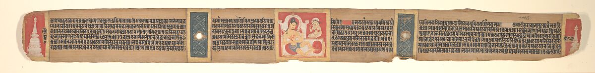 Enthroned Four-armed Bodhisattva, Leaf from a dispersed Pancavimsatisahasrika Prajnaparamita Manuscript, Opaque watercolor on palm leaf, India (Bengal) or Bangladesh