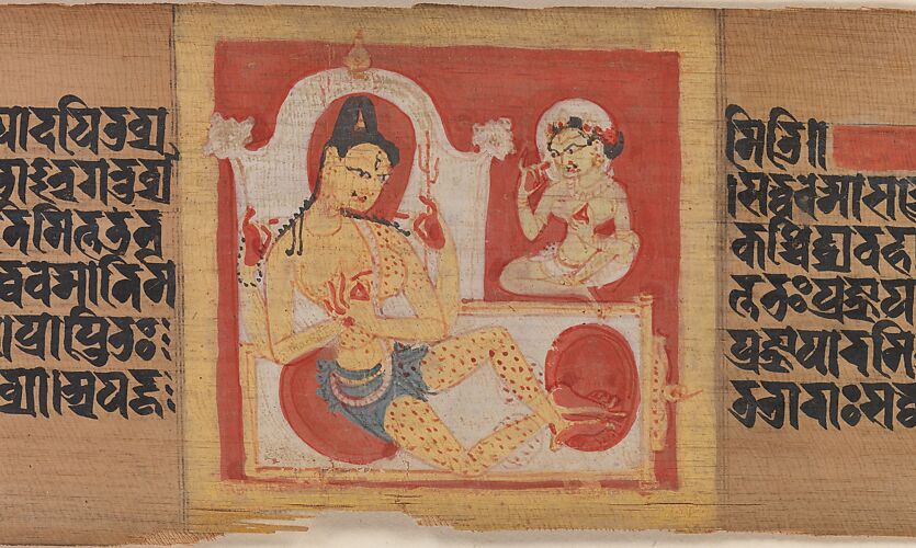 Enthroned Four-armed Bodhisattva, Leaf from a dispersed Pancavimsatisahasrika Prajnaparamita Manuscript