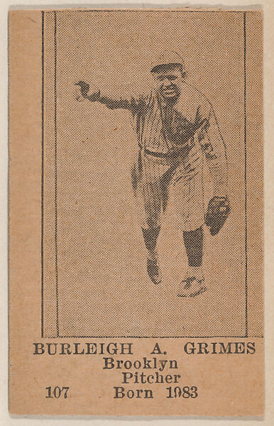 Universal Toy & Novelty Manufacturing Company, Burleigh A. Grimes,  Brooklyn Pitcher, Baseball photos strip cards -- Brooklyn Dodgers (W504)