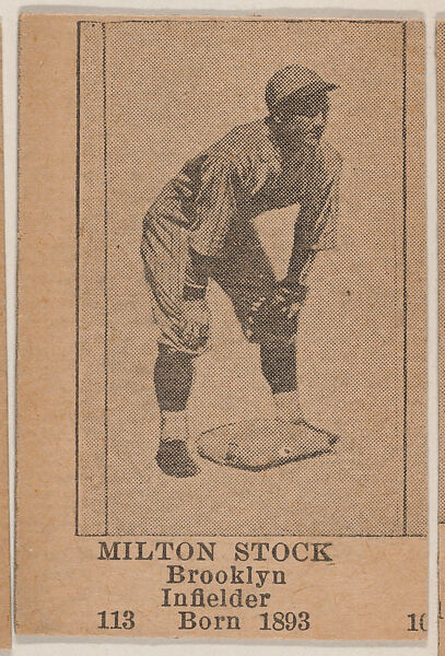 Milton Stock, Brooklyn Infielder, Baseball photos strip cards -- Brooklyn Dodgers (W504), Universal Toy &amp; Novelty Manufacturing Company, Commercial photolithograph 