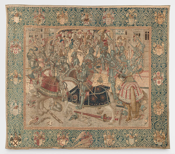 Tournament Tapestry of Frederick the Wise, Prince Elector of Saxony, Silk, silver and gold threads, South Netherlandish, probably Brussels 