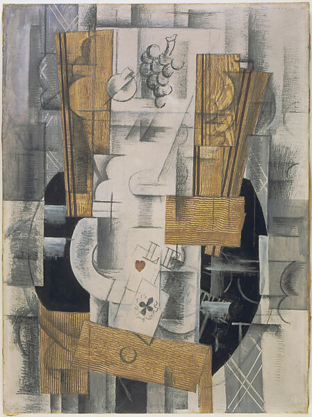 Fruit Dish, Ace of Clubs, Georges Braque (French, Argenteuil 1882–1963 Paris), Oil, gouache, and charcoal on canvas 