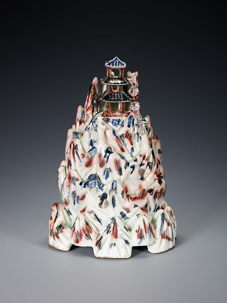Water dropper in the shape of Mount Geumgang, Unidentified artist, Porcelain painted with cobalt-blue and copper-red, Korea 