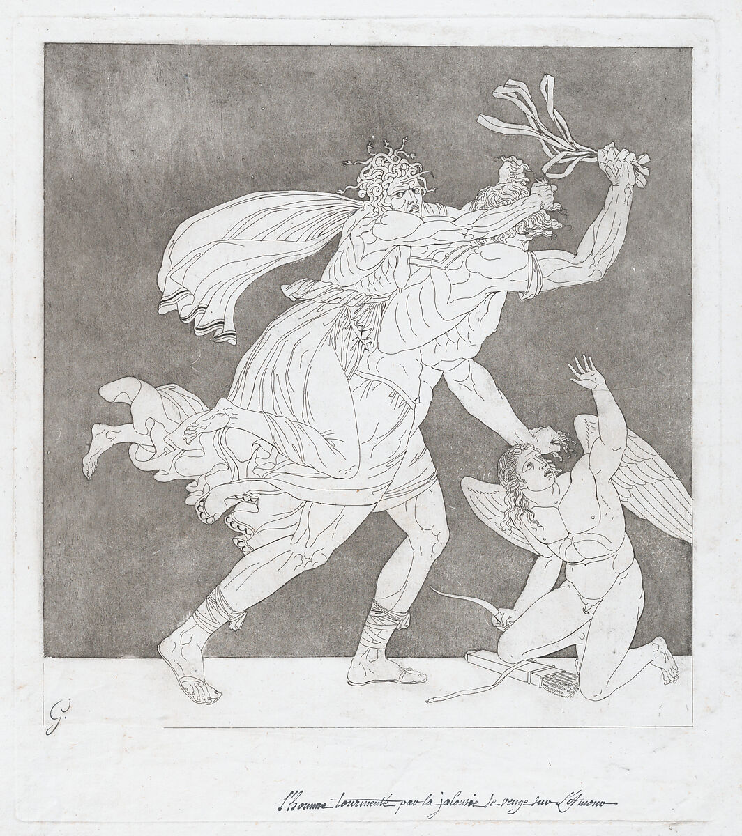 A Man Tormented by Jealousy Takes Revenge on Cupid, Bénigne Gagneraux (French, Dijon 1756–1795 Florence), Etching and aquatint 