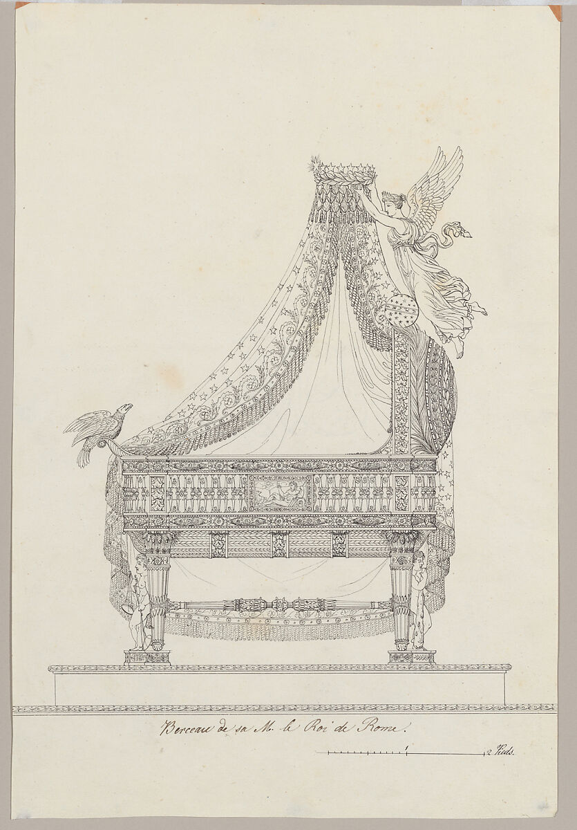 Side View of The Cradle of His Majesty the King of Rome, Adrien Louis Marie Cavelier  French, Pen and black ink