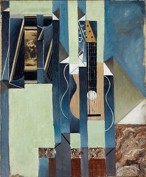 The Guitar, Juan Gris (Spanish, Madrid 1887–1927 Boulogne-sur-Seine), Oil and cut-and-pasted printed paper on canvas 