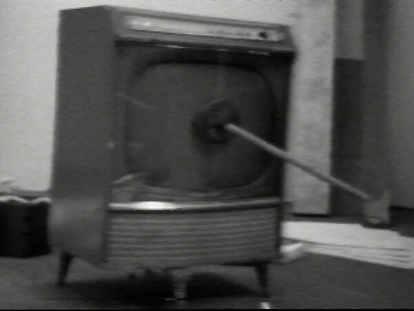 TV Plunger, William Wegman (American, born 1943), Single-channel digital video, transferred from Sony CV 1/2-inch video tape, black-and-white, sound, 30 sec. 