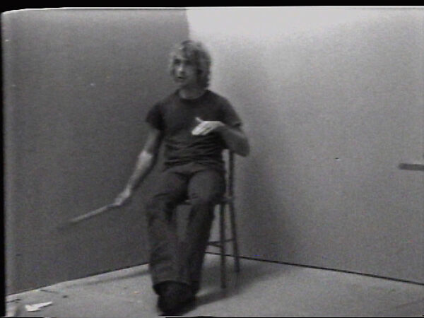 Massage Chair, William Wegman (American, born 1943), Single-channel digital video, transferred from Sony AV 3600 1/2-inch video tape, black-and-white, sound, 1 min., 36 sec. 