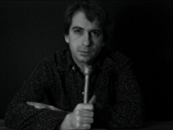 Newscast, William Wegman (American, born 1943), Single-channel digital video, transferred from Panasonic 1/2-inch video tape, black-and-white, sound, 2 min., 42 sec. 