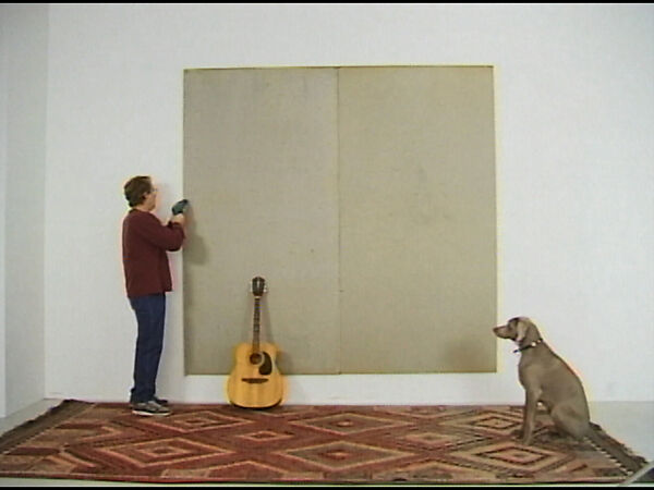 Installed Guitar, William Wegman (American, born 1943), Single-channel digital video, transferred from Sony MiniDV video tape, color, sound, 43 sec. 