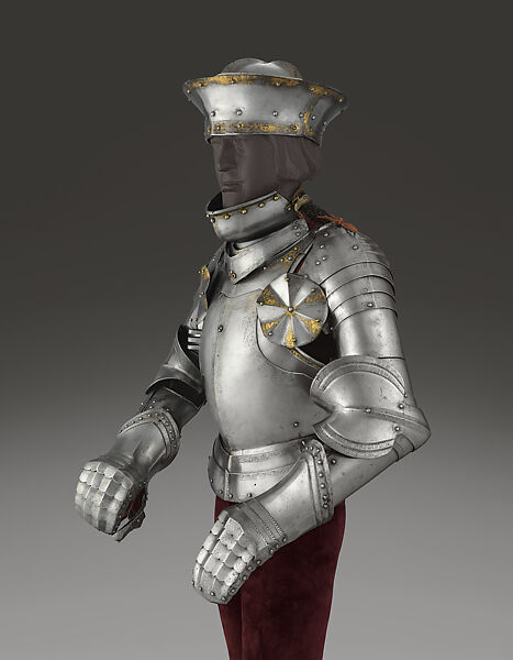 Armor of Philip I, Anthonis van Ghindertaelen (Netherlandish, died 1520), Steel, gold, leather, copper alloy, South Netherlandish, Brussels 